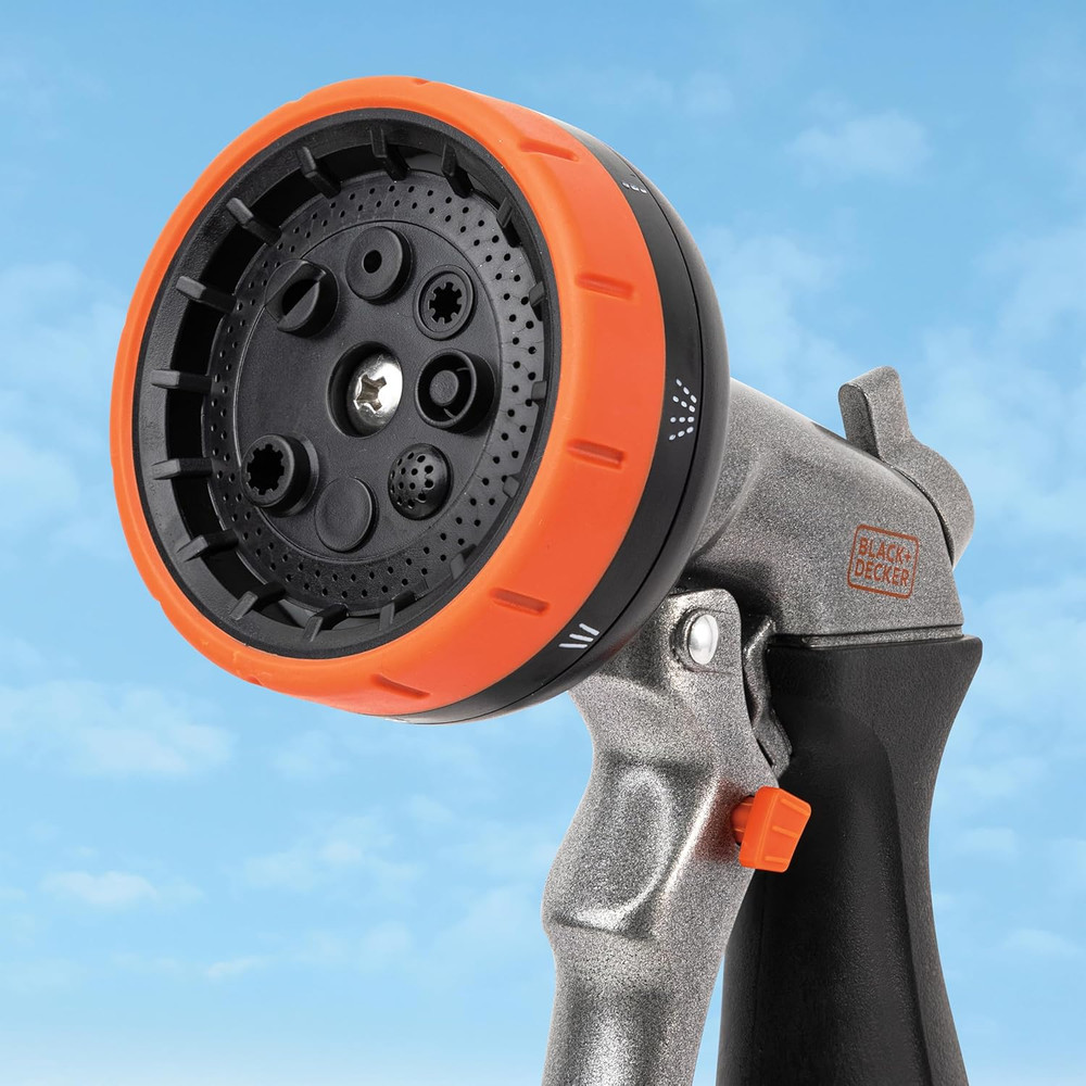 Black + Decker® 8-Pattern Zinc Front Trigger Nozzle – Durable Metal Build, Comfo