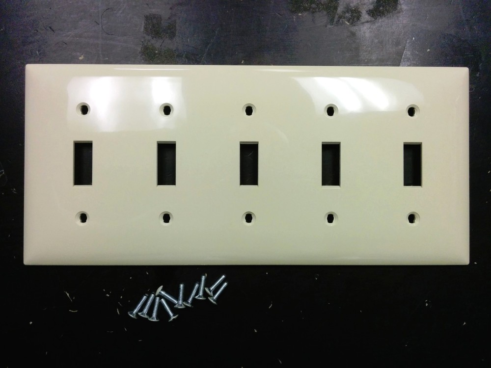1 pc Toggle Switch Five 5-Gang Wall Plate Cover Ivory Unbreakable Lexan Plastic
