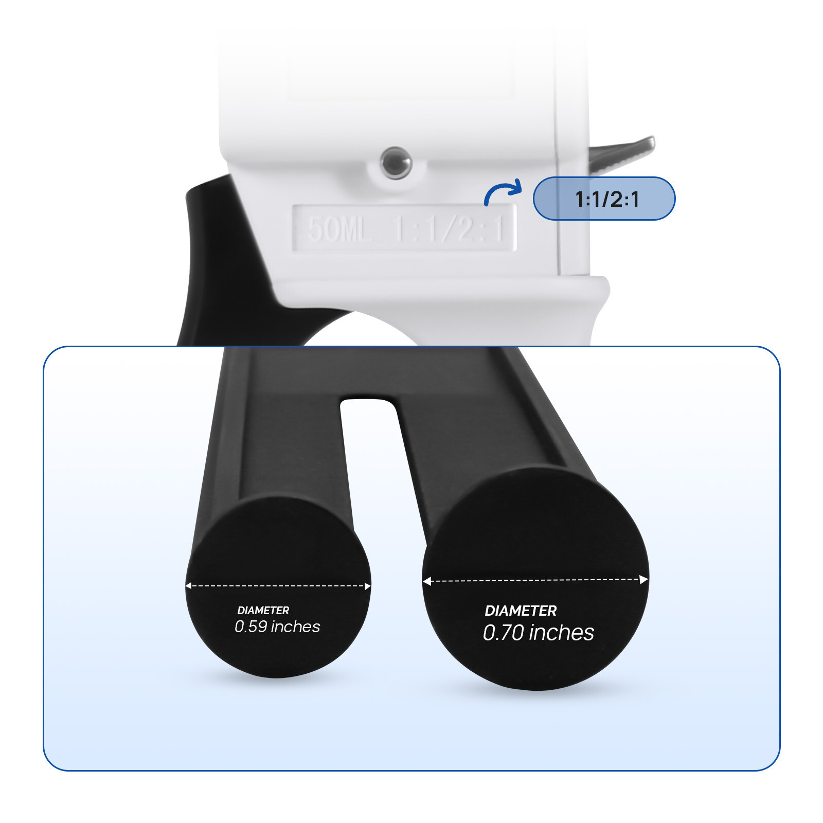 Dental Impression Materials Mixing Dispensing Dispenser Gun 1:1 / 2:1 50ml