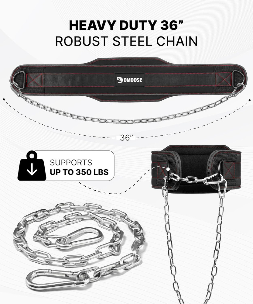 Dip Belt for Weight Lifting, Pullup, Squats & Dips - 36" Robust Steel Chain, Com