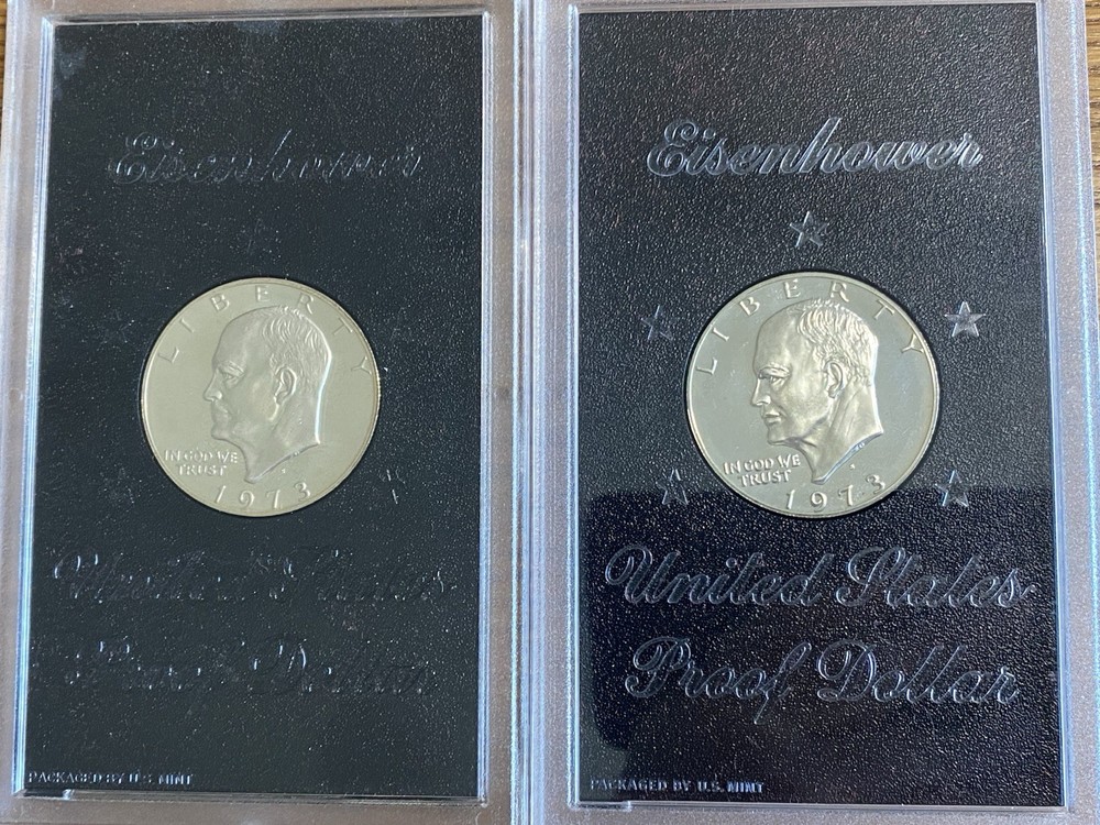 (2) 1973-S EISENHOWER PROOF SILVER DOLLARS w/BOXES 40% SILVER KEY DATE!