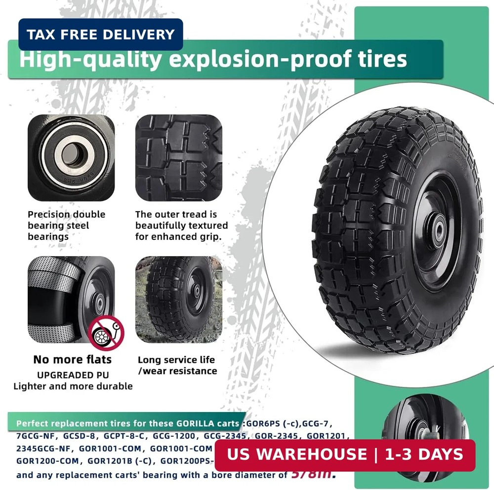 12'' Flat Free Tires Rubber Replacement Solid Tire and Wheel Assemblies for Hand