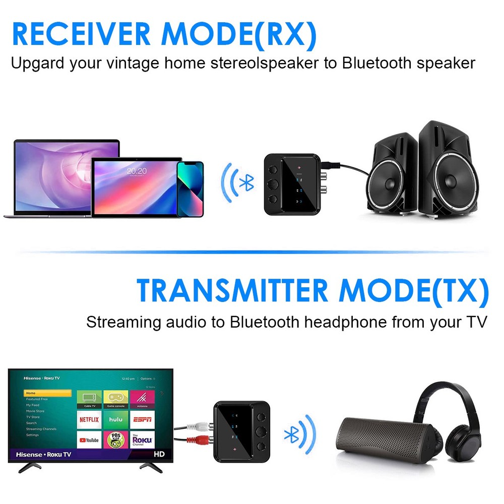 Bluetooth 5.4 Wireless Transmitter Receiver HiFi Audio Music Adapter AUX RCA