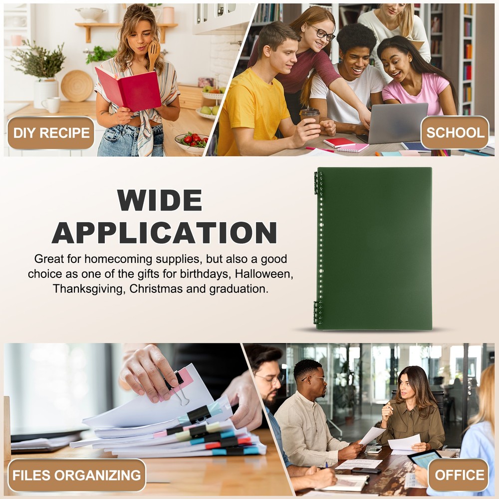12 Pack A4 22 Mil Plastic Notebook Binder Covers with Binding Comb, Dark Green