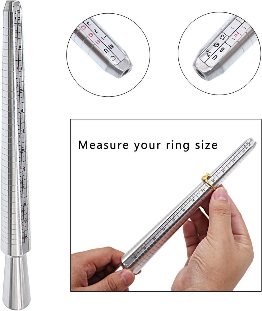 Ring Sizer Mandrel Set Metal Stick Measuring Finger US Sizing Gauge Tool Set