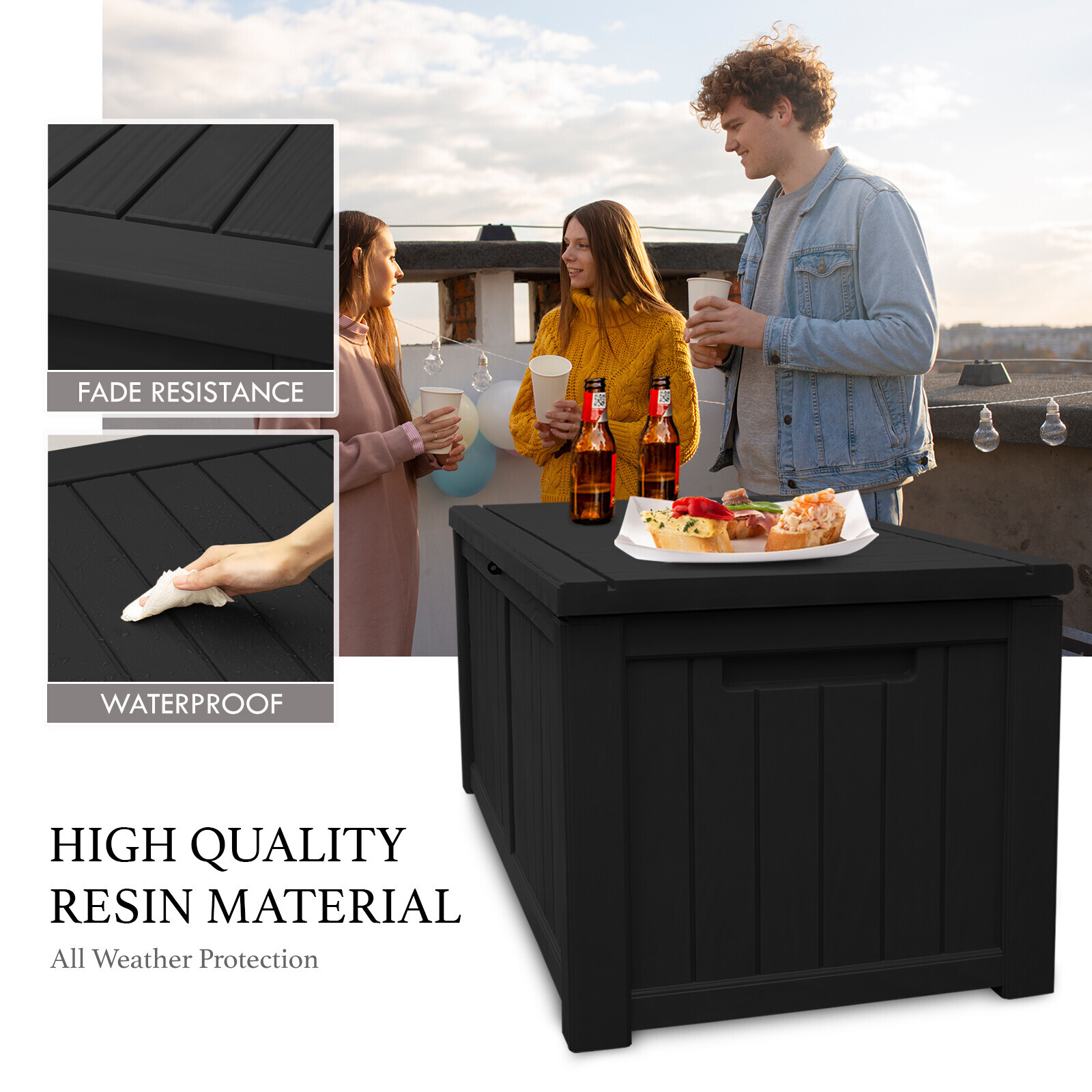 120 Gallon Deck Box Storage Outdoor Garden Patio Chest Organizer Furniture Black