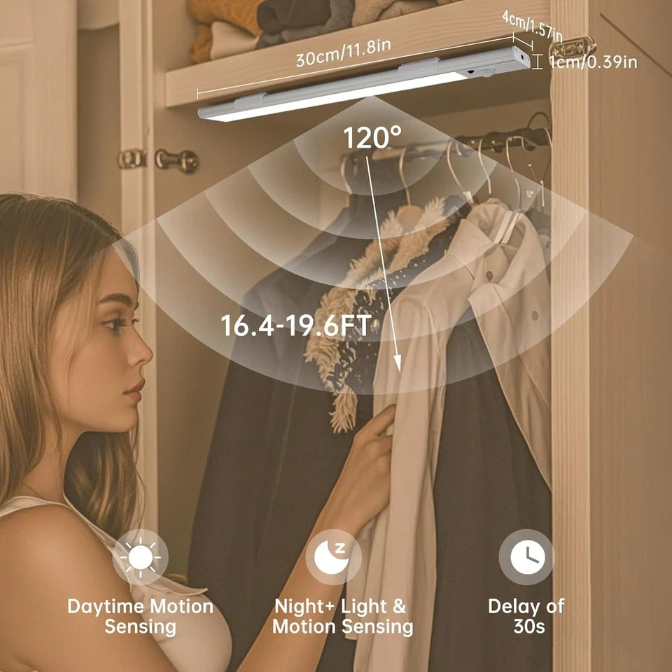 Wireless LED Motion Sensor Under Cabinet Lighting - 2 Pack, Rechargeable