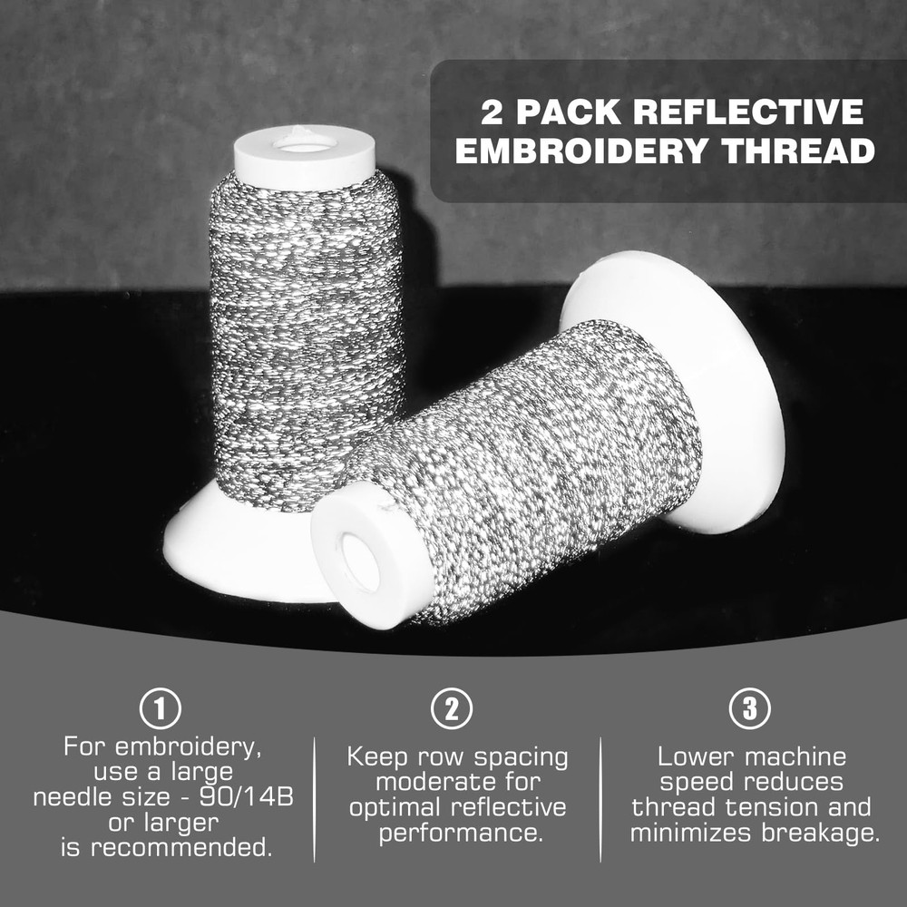2 Pack Black 200M Reflective Embroidery Machine Thread, High-Visibility Sewing