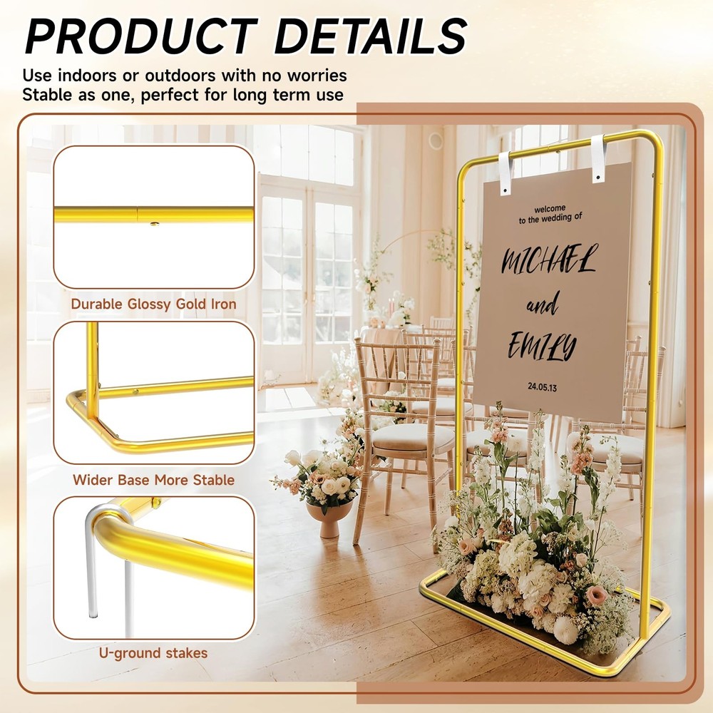 Wedding Welcome Sign Stand with Design Bundle & Leather Straps, 68”Adjustable...