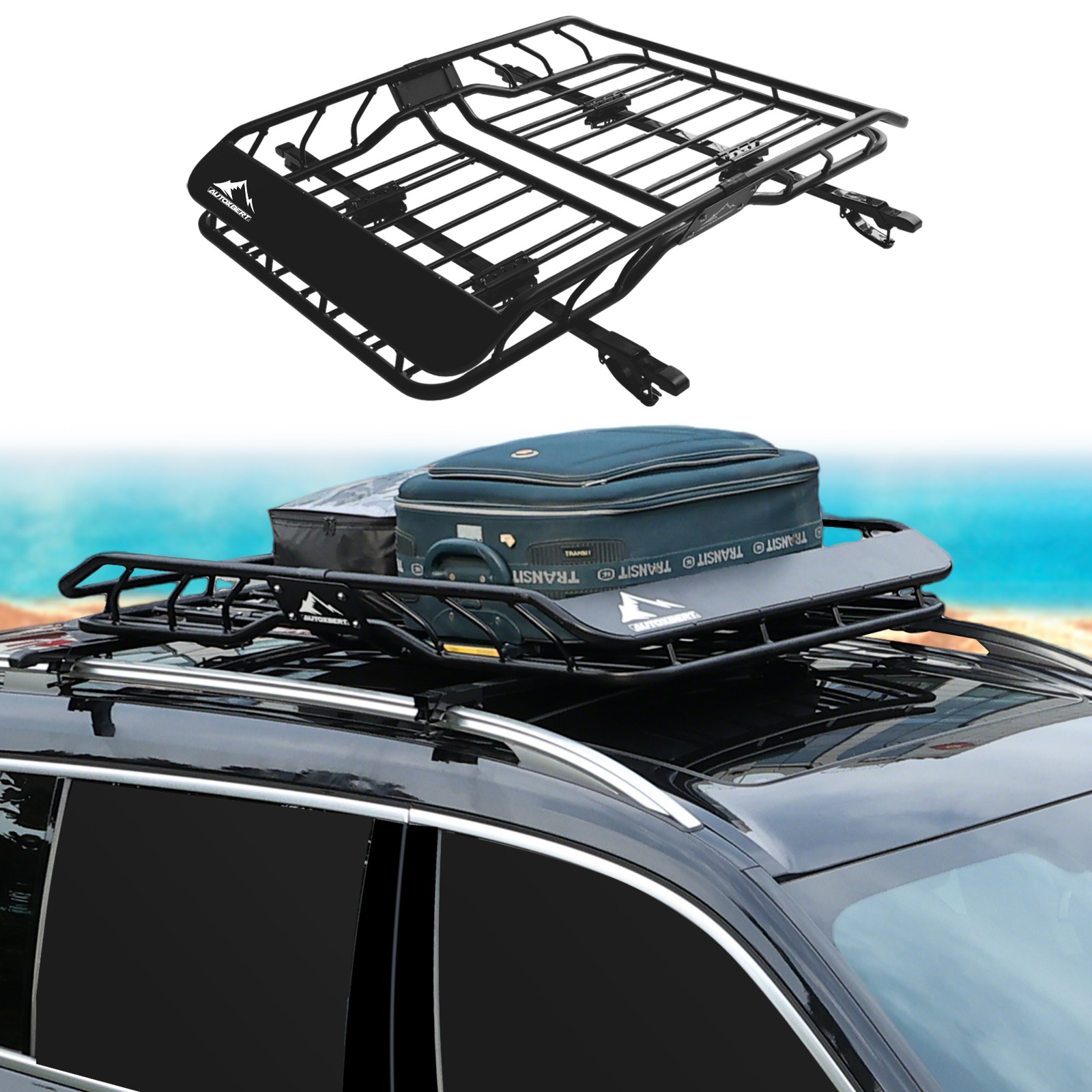 50" Roof Rack w/ Cross Bar Set Cargo Carrier Basket Car Rooftop Luggage Storage