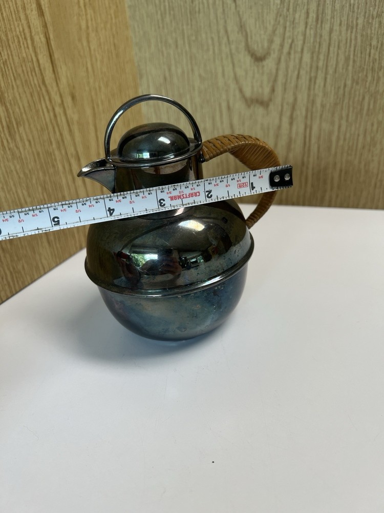 Vintage E.G. Webster & Sons Silverplate Teapot Lidded With Rattan Wicker Handle