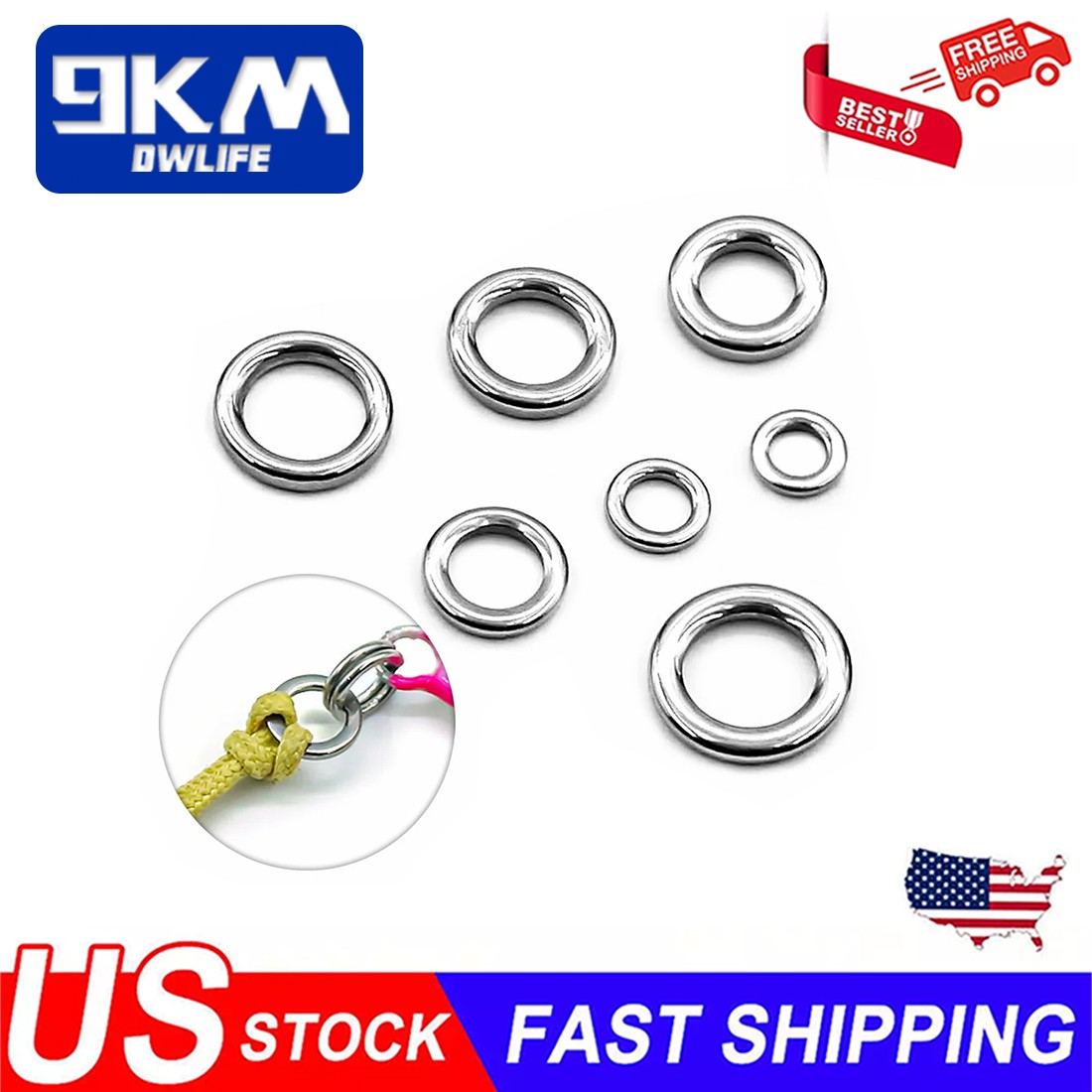 50Pcs Fishing Solid Rings Heavy Duty Seamless Ring Lure Connector 150lbs~700lbs