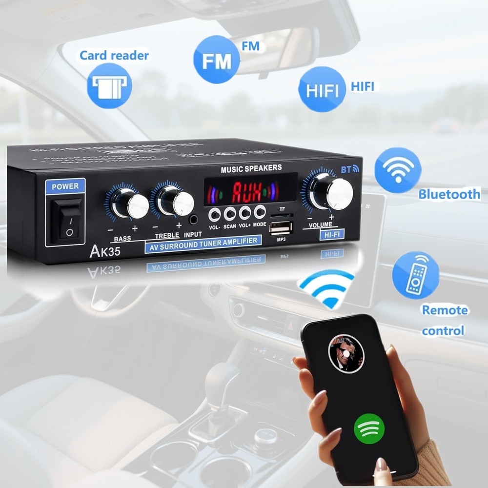 AK35 Stereo Amplifier Home Audio Bluetooth 2.0 Max 200W Power Stereo Receiver US