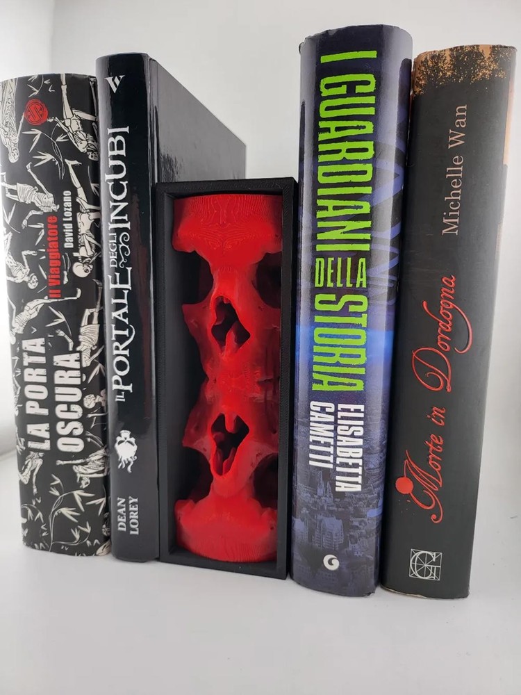 Mirrored Skull Totem Book Nook - Symmetrical Gothic Bookshelf Insert