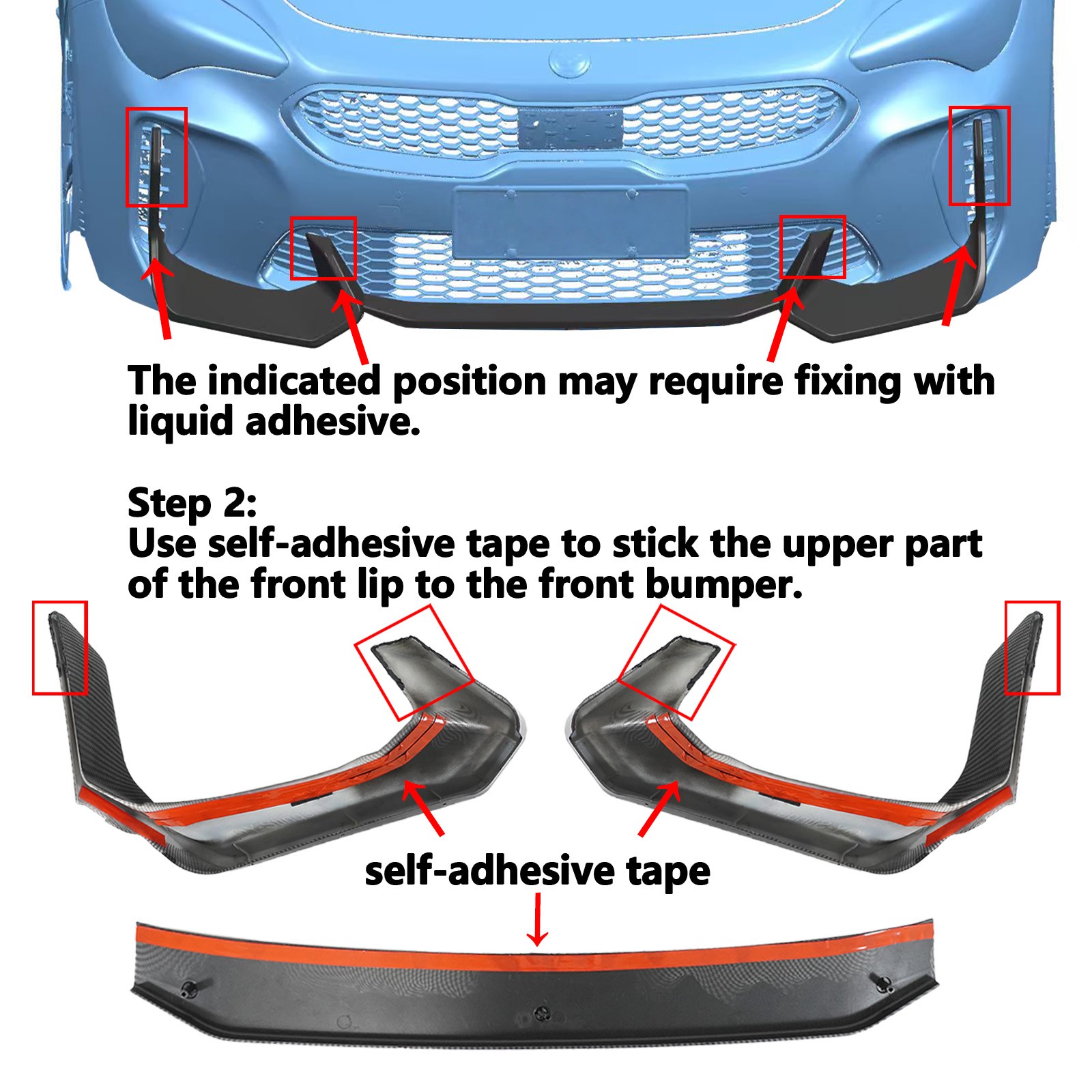 For KIA Stinger GT 18-23 Painted Carbon AD Style Front Bumper Lip W/Side Winglet