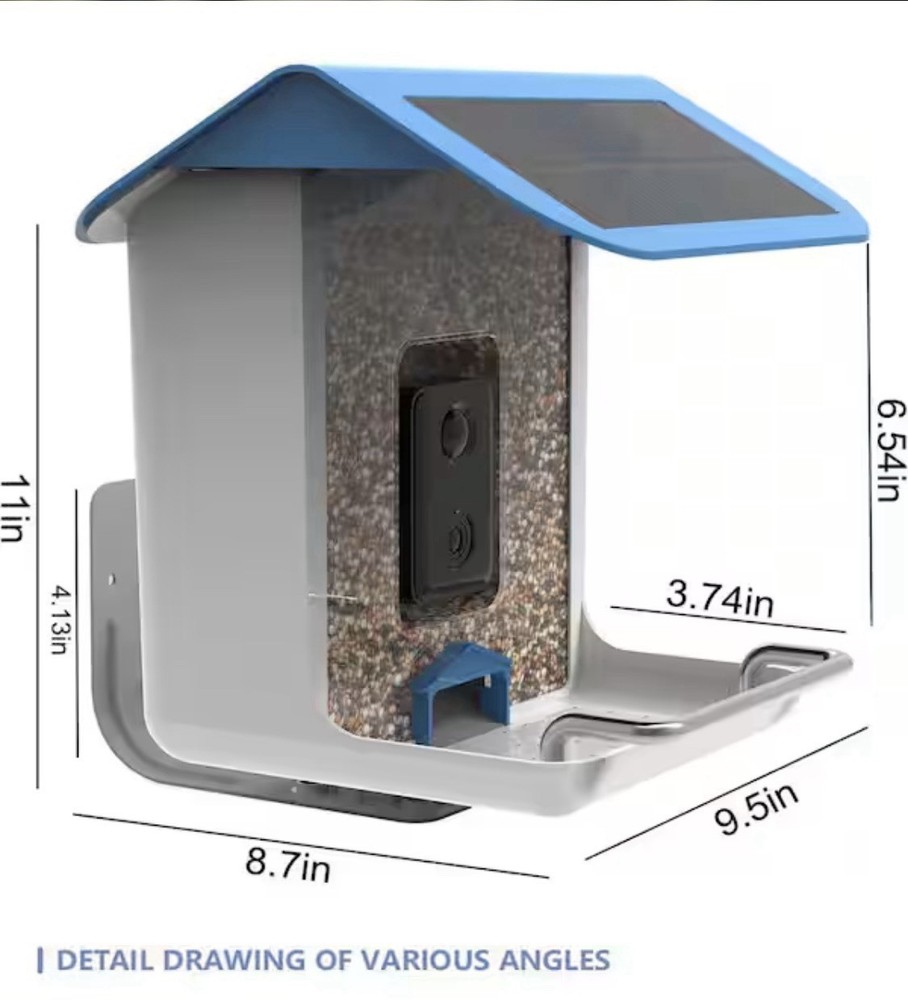 Smart Bird Feeder, Camera Solar Powered, HD Camera Auto Capture Bird