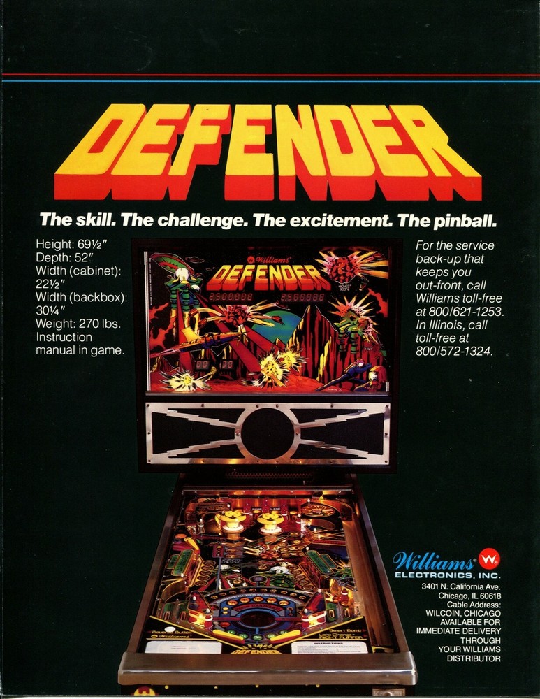 Defender Williams Pinball Flyer / Brochure/ Ad - Mint