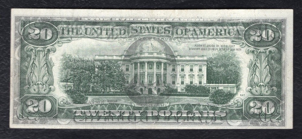 1977 $20 FRN “FULL FACE TO BACK OFFSET PRINTING ERROR” VERY FINE+