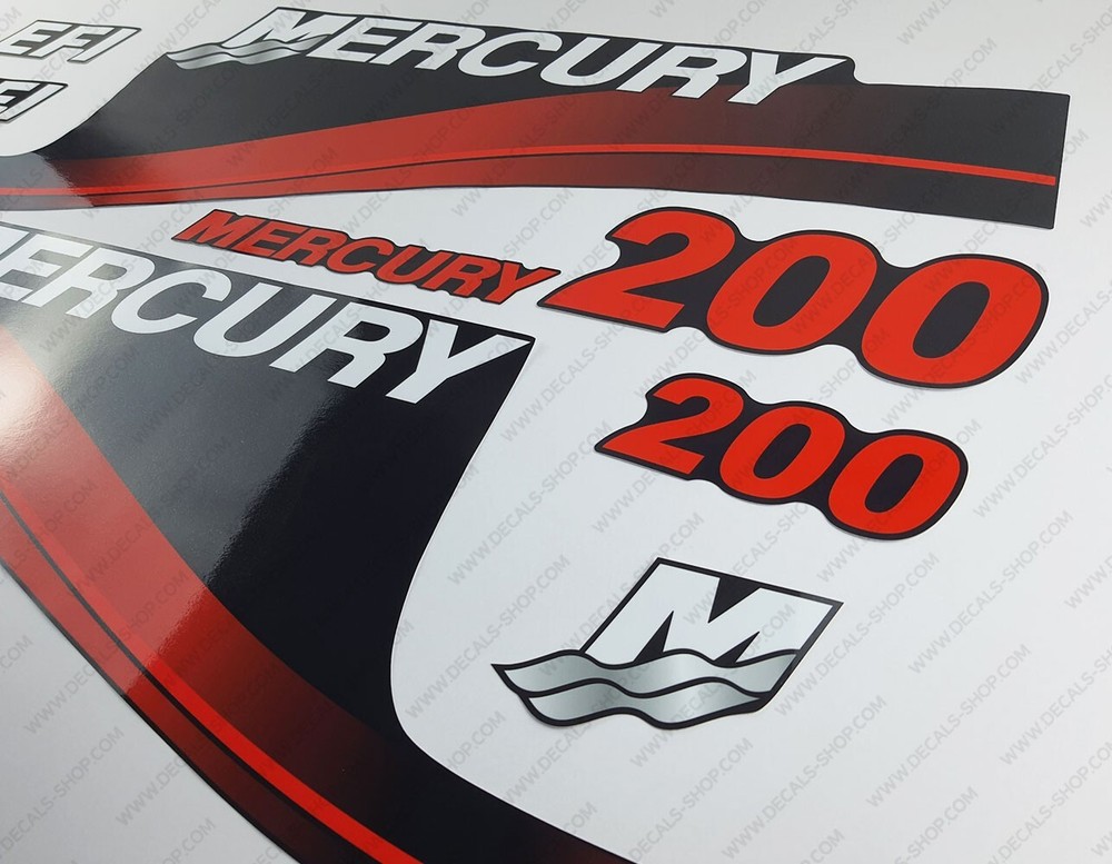 Mercury 200hp EFI FreshWater outboard engine decals RED sticker set