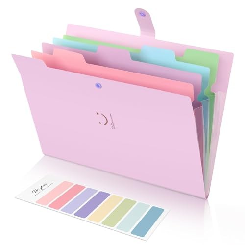 Expanding File Folder with 5 Pockets, Cute Accordion File Purple 1 PACK