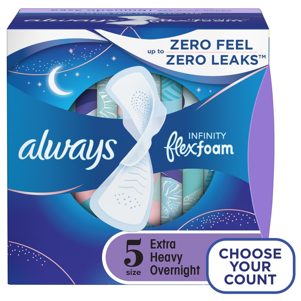 Always Infinity Feminine Pads with Wings,Size 5,Extra Heavy Overnight Absorbency