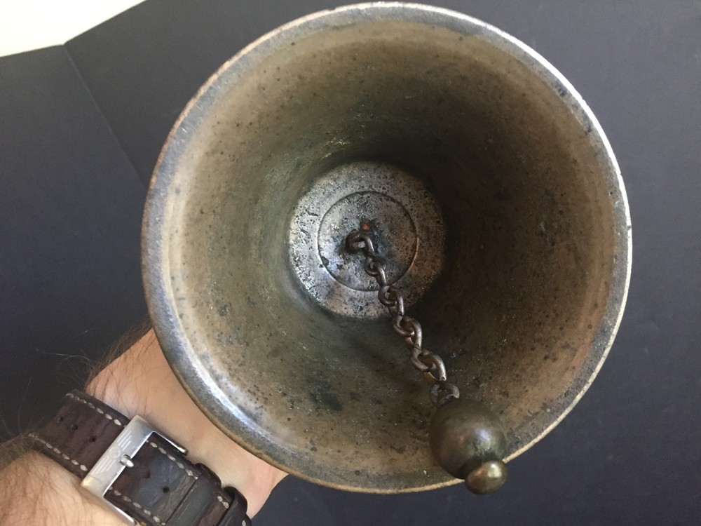 Antique Brass School Bell with Wooden Handle