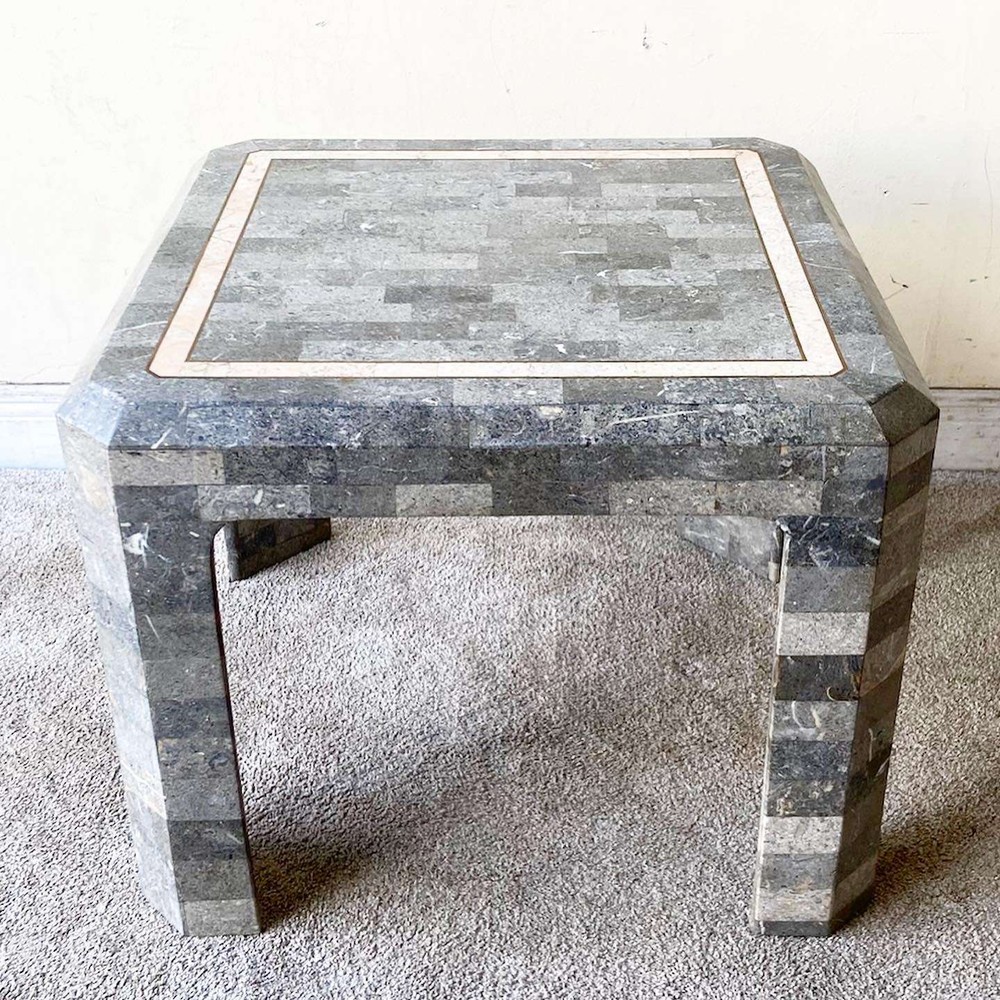 Postmodern Charcoal Tessellated Stone Side Table