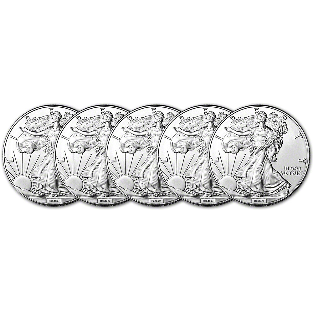Random Date American Silver Eagle (1 oz) $1 - BU - Five 5 Coins