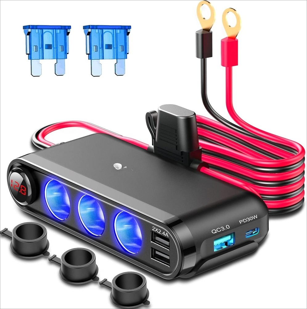 12V Cigarette Lighter Socket Splitter, 200W Triple-Port Car Adapter