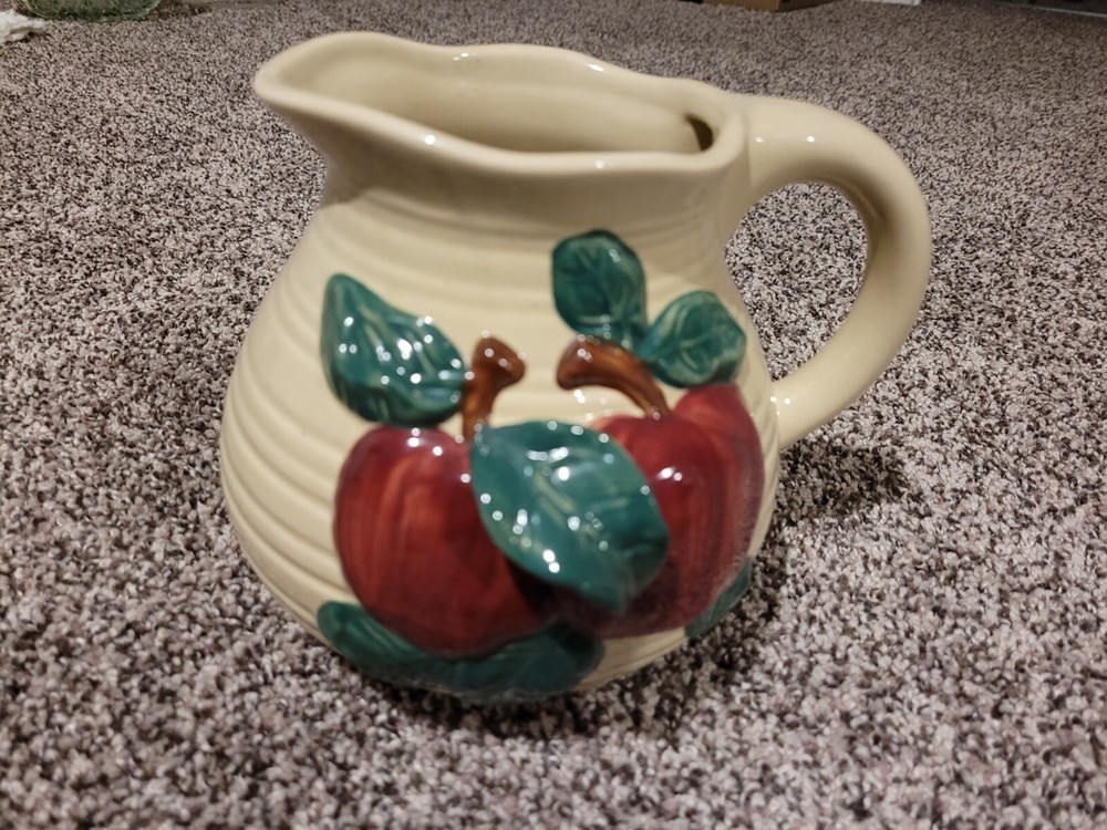 3D Apple Design Stoneware Pitcher With Handle Beige Apple Embossed