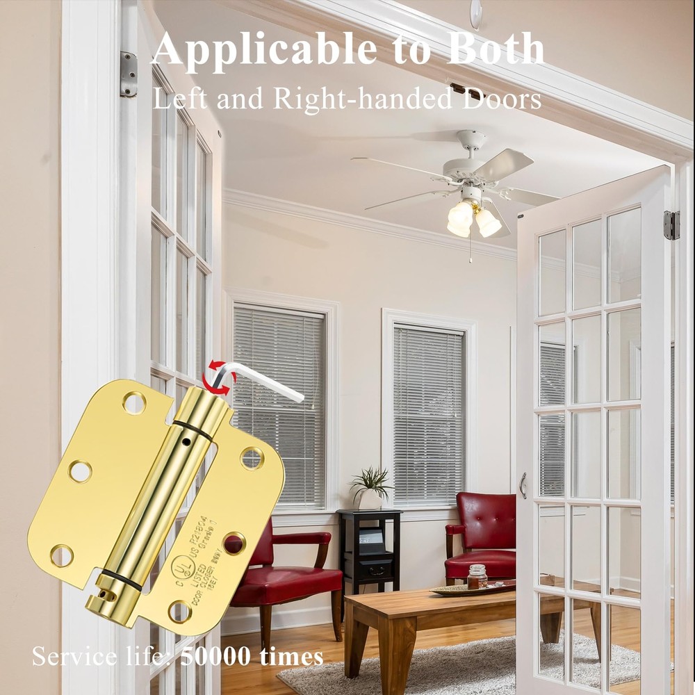 Self-Closing Door Hinge 3.5 Inch Rounded, Spring Loaded Hinge Adjustable Tension