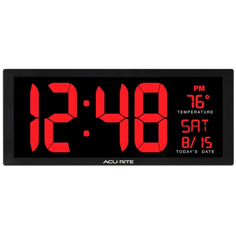Large LED Wall Clock w/ Date & Temp, 14.5-inch