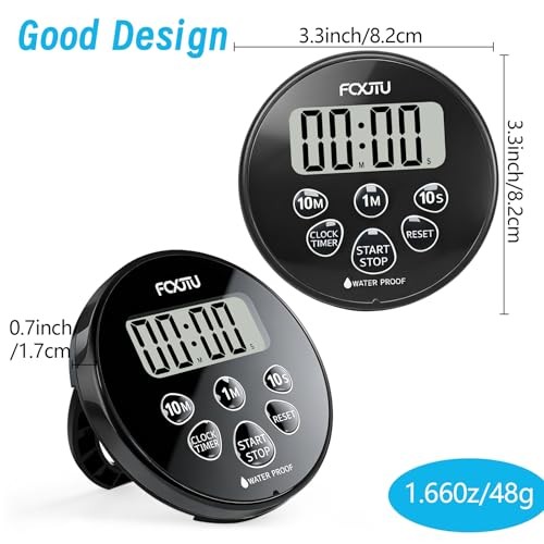 Digital Waterproof Shower Clock Timer, Bathroom Shower Countdown Dark Black
