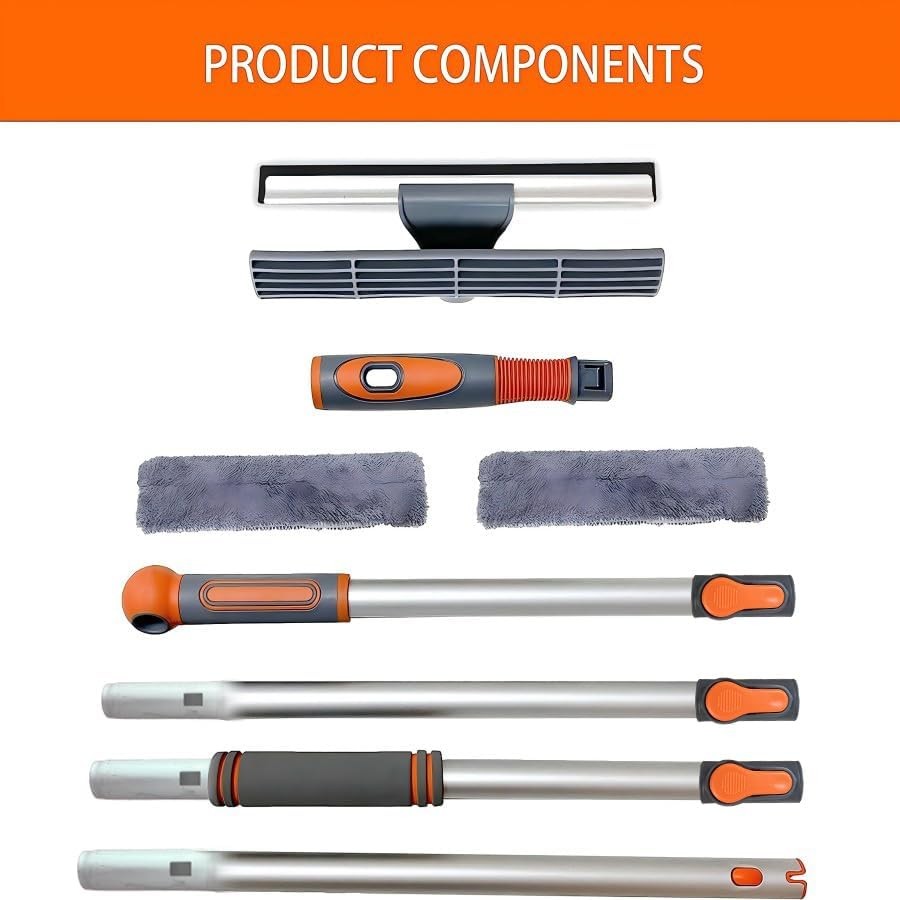 Window & Solar Panel Cleaning Tools, 2-in-1 Squeegee w/ 62" Telescopic Pole