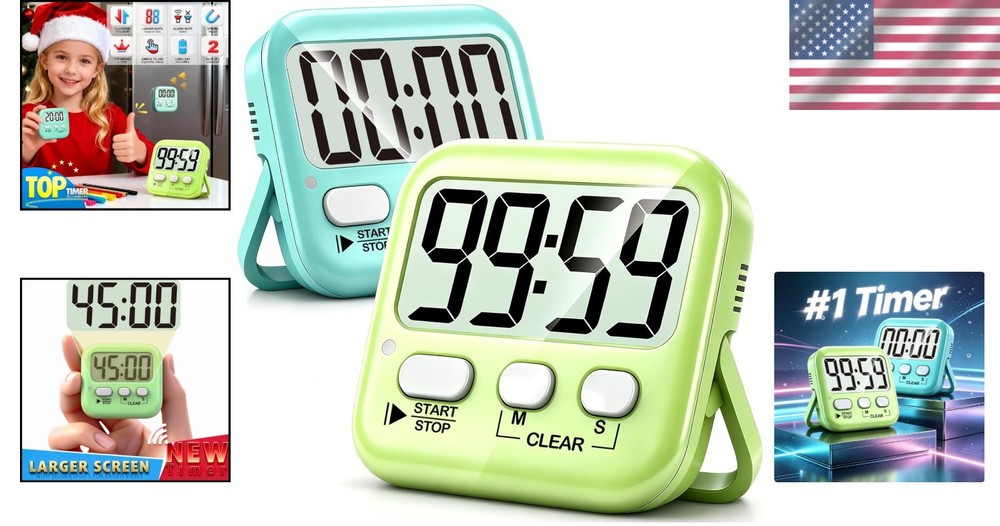 Versatile 2 Pack Digital Kitchen & Classroom Timers - Loud Alert & Silent Modes