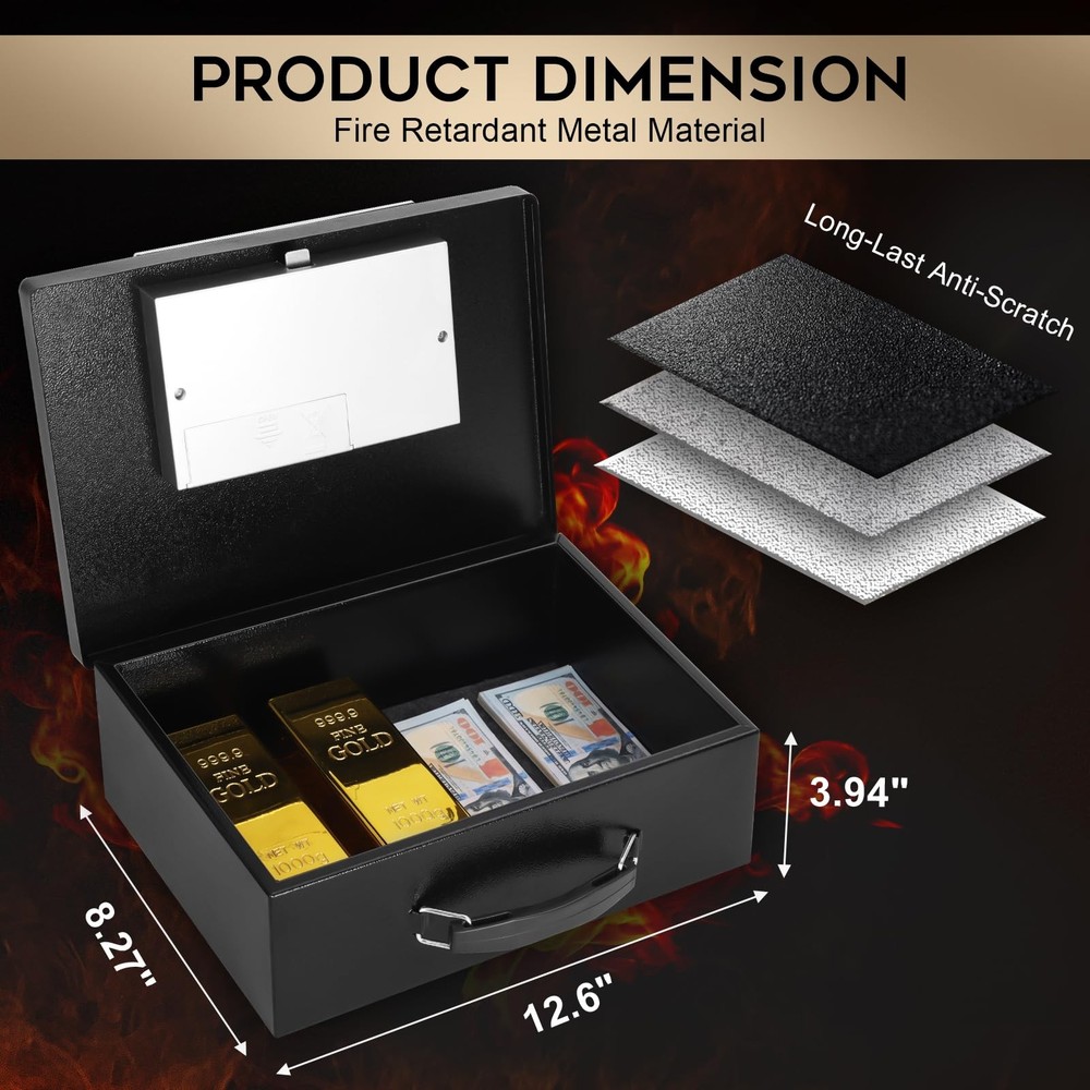 Portable Metal Safe Box with Digital Code Lock,Fire Resistant Storage for Doc...