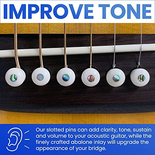 Slotted Pure Bone Bridge Pins with Abalone Slotted Bone White - Abalone Dot