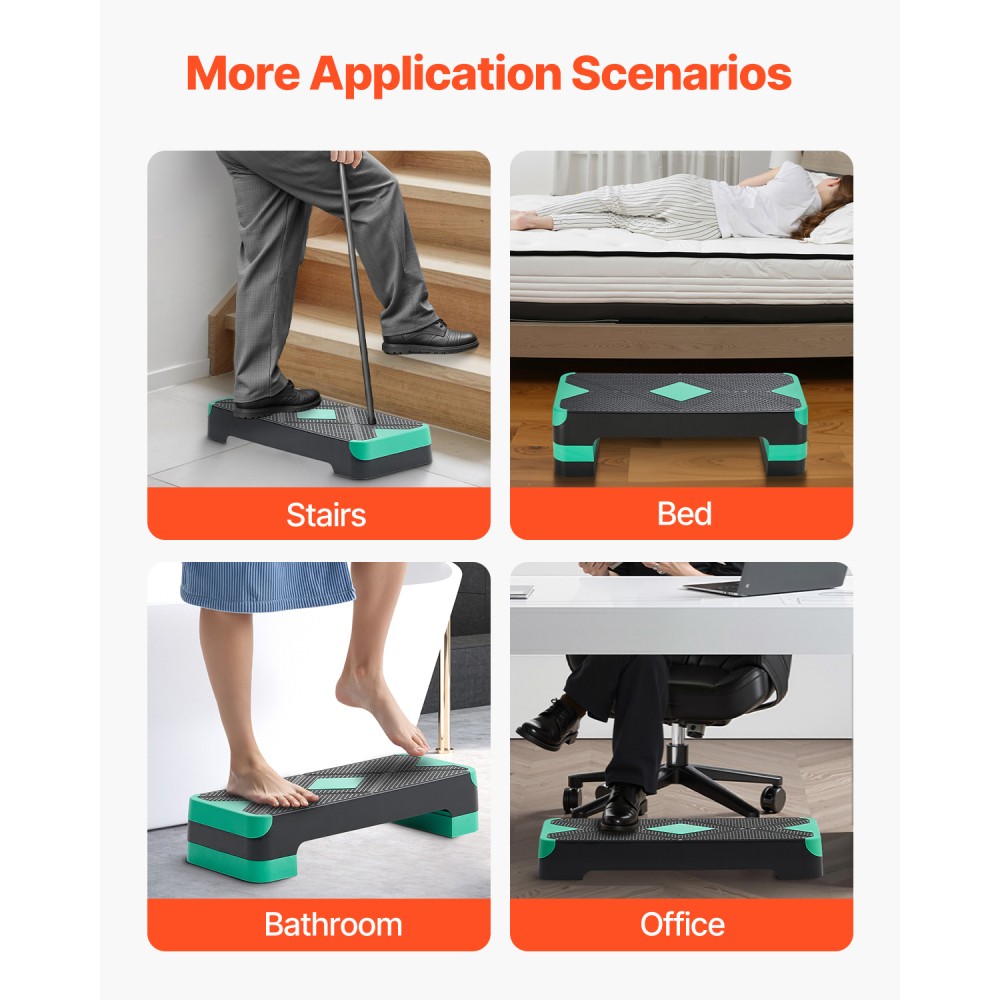 Aerobic Stepper Platform, 4 Adjustable Risers, Non-Slip Workout Step
