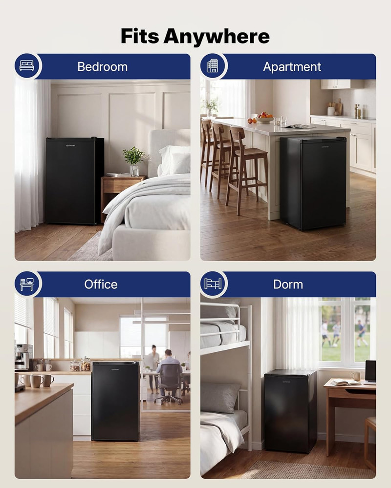 3.2 Cu.Ft Mini Fridge with Freezer, Single Door Compact Refrigerator, Adjustable