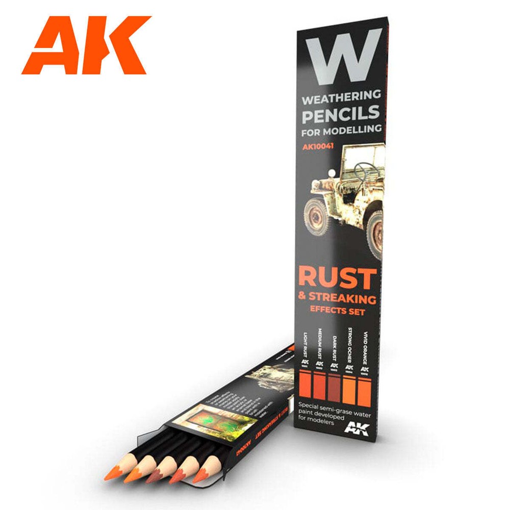 AK Interactive AK10041 Weathering Pencils Rust & Streaking Effects Set - US