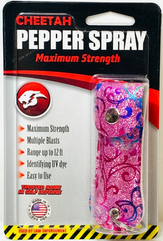Cheetah Pepper Spray Maximum Strength W-Leather Case Self Defense Security Pink