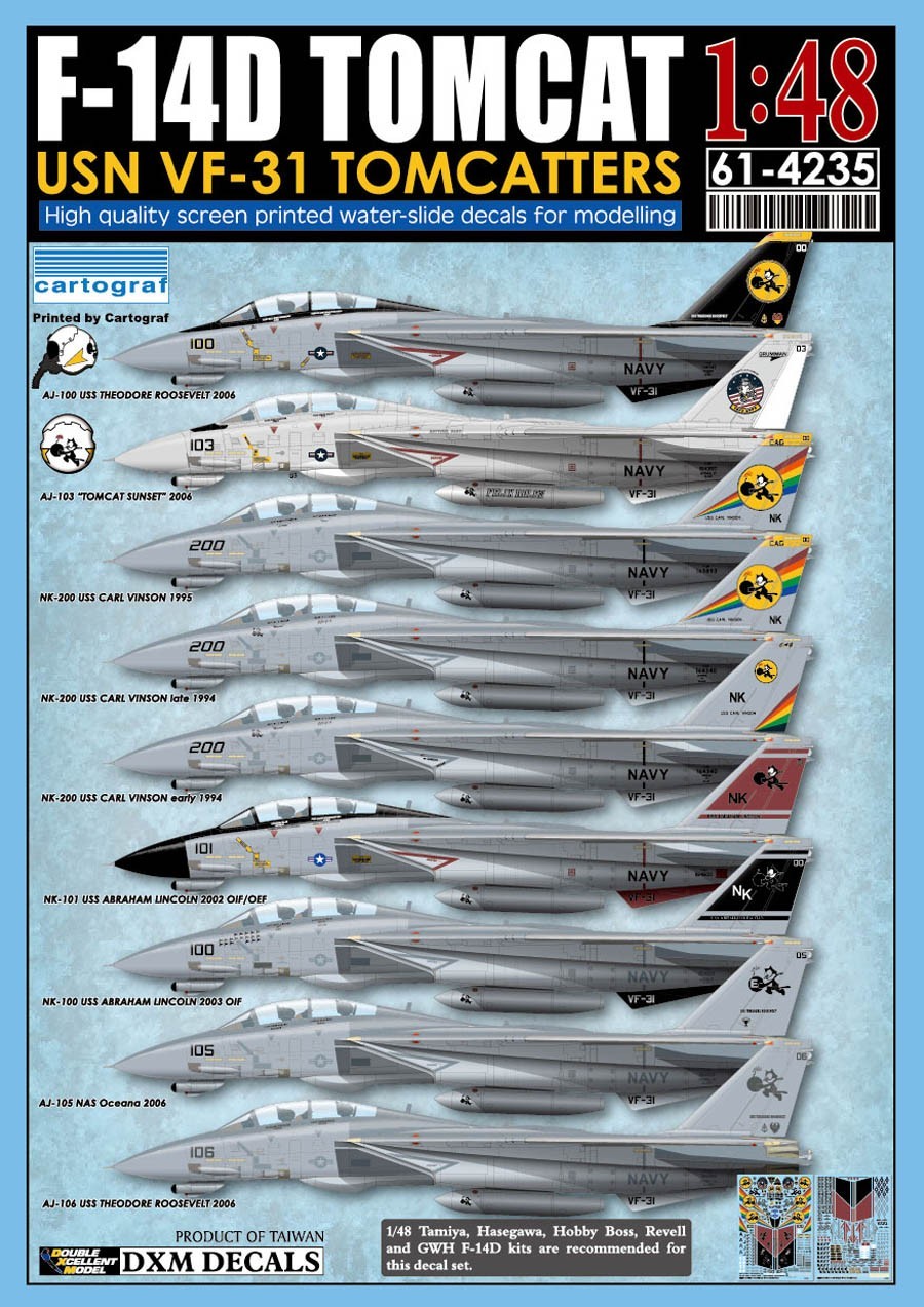 DXM decal 1/48 USN F-14D Tomcat VF-31 Tomcatters