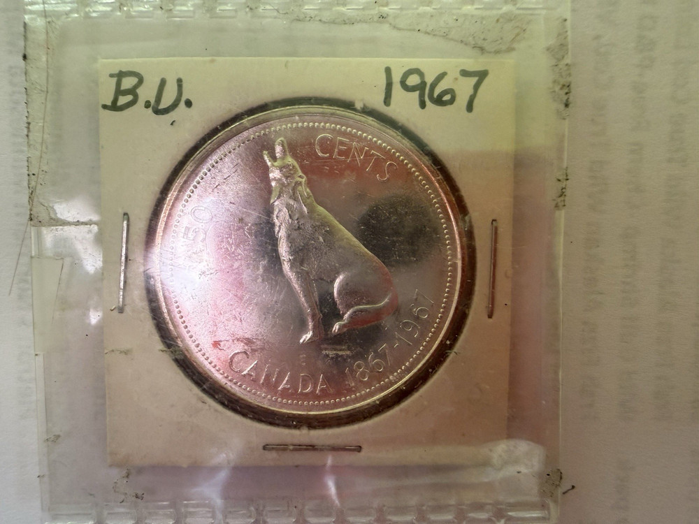 1867 - 1967 Canada Silver 50 Cent Howling Wolf Elizabeth