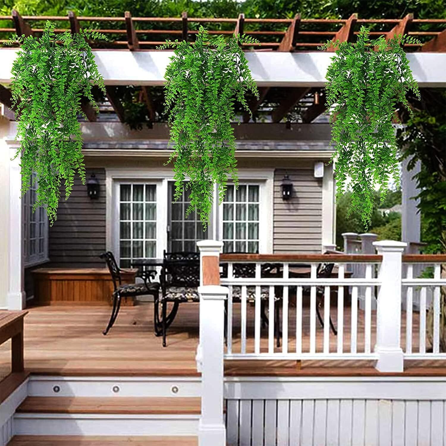 4Pcs Artificial Boston Fern Plant Fake Hanging Trailing Foliage Vine Home Decor