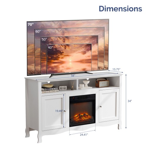Electric Fireplace TV Stand for TVs up to 70", French Modern 58" Media Console