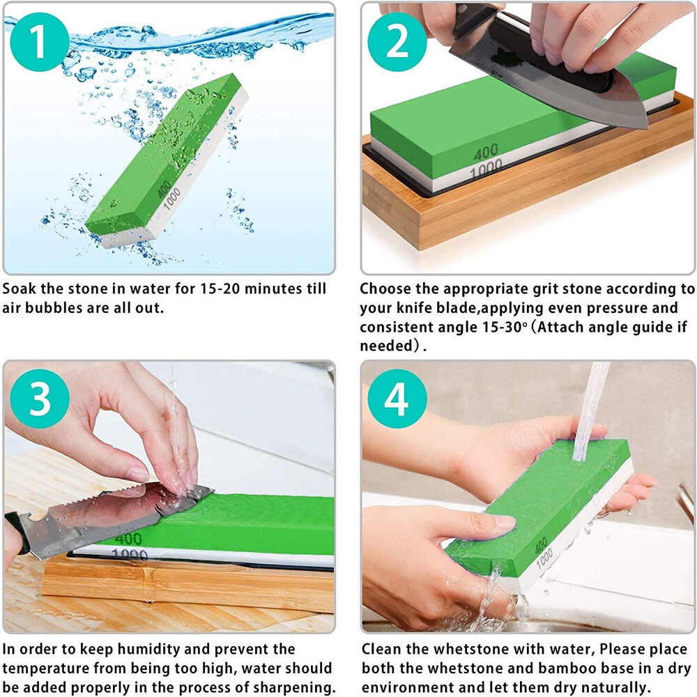 Knife Sharpening Stone Set Professional Whetstone 4 Side Grit 400/1000 3000/8000