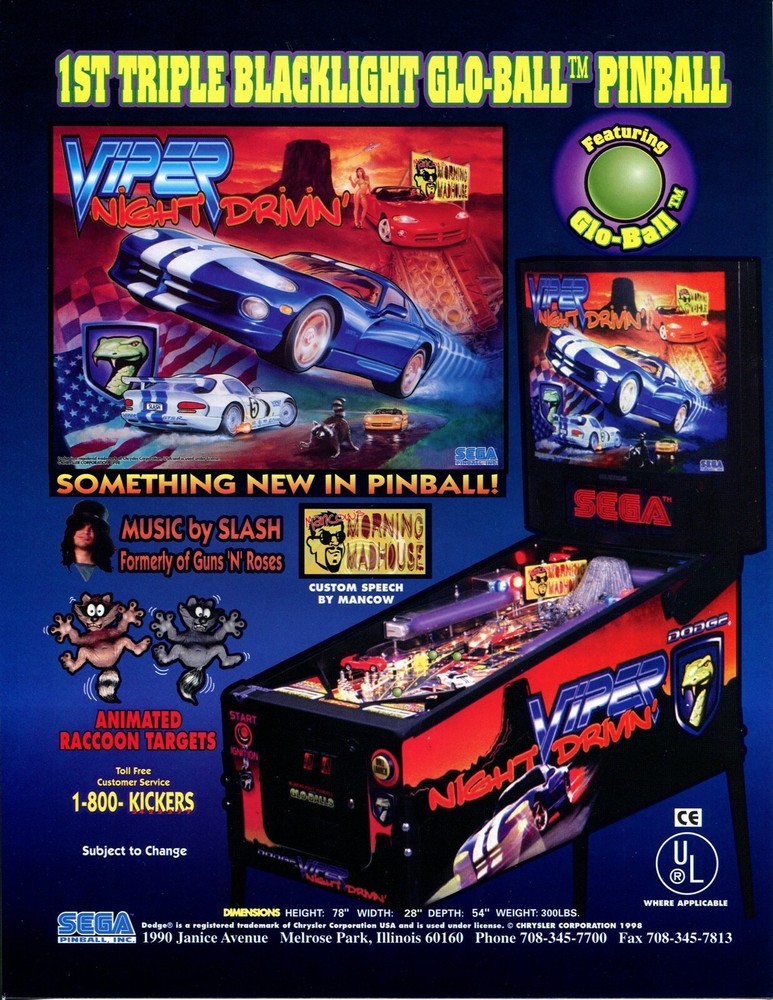 Viper Night Drivin' Pinball Flyer Mint / Brochure / Ad