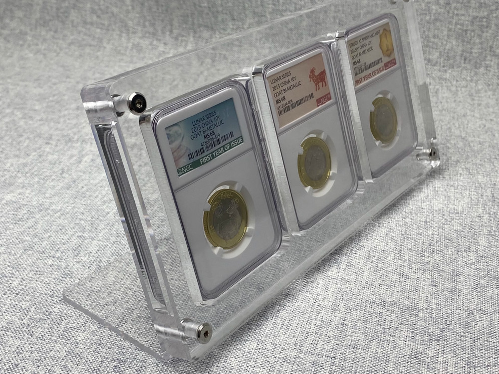 2 Grids Acrylic Display Frame Case Box with Integrated Stand For NGC/PCGS Holder