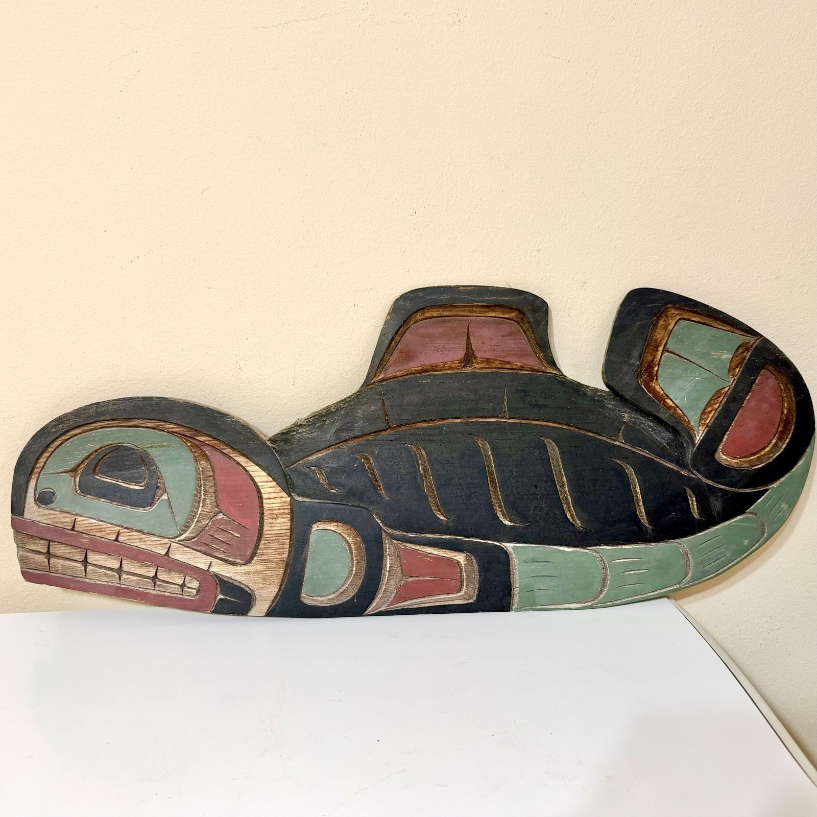 First Nation Kwakiutl Wood Carved Killer Whale George Matilpi Signed Vtg 27”