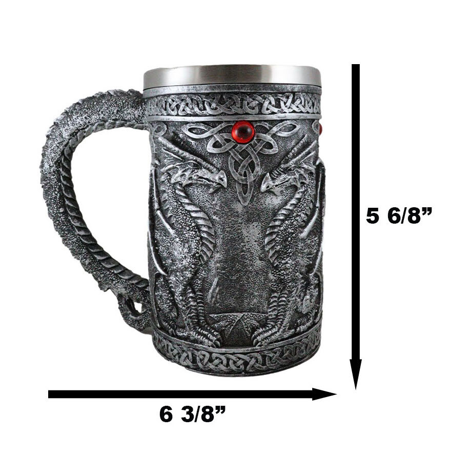 Ebros Gift Large Celtic Twin Dragon Coffee Mug Beer Stein Tankard Cup